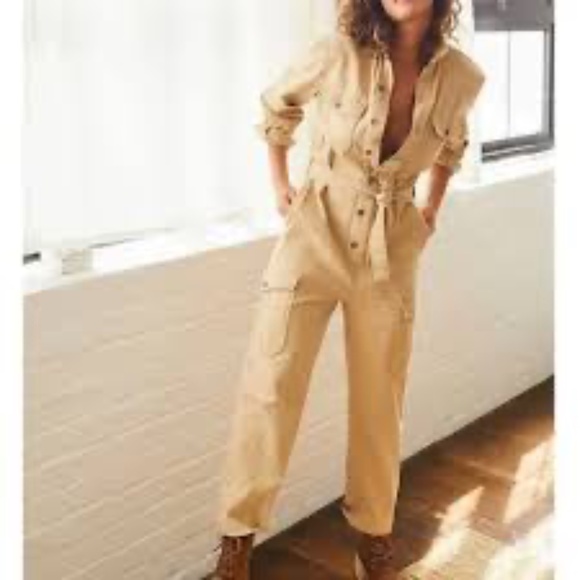 NWT Boyish The Troy Coveralls Jumpsuit Beige Khaki Med $188 Retail - Picture 1 of 7